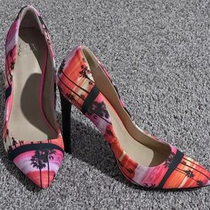 GX by Gwen Stefani Pink and Orange Palm Print Heels